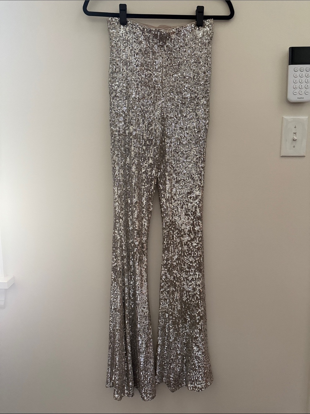 Show Me Your MuMu Silver Sequin Flared Pants Sz Small